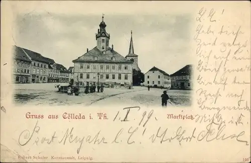 Ak Kölleda in Thüringen, Marktplatz, Rathaus