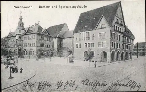 Ak Nordhausen am Harz, Rathaus, Sparkassengebäude