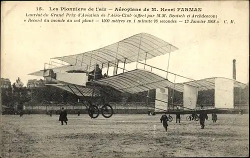 Ak Les Pionniers de l'air, Aeroplane de M. Henri Farman, Doppeldecker