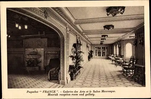 Ak Paquebot France, CGT French Line, Galeries des Arts, Salon Mauresque
