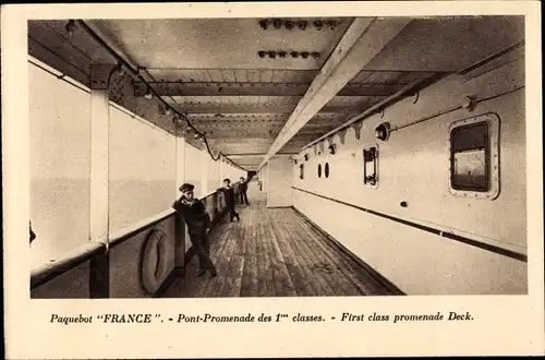 Ak Paquebot France, CGT French Line, Pont Promenade des 1res classes