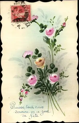 Handgemalt Ak Rosenblüten