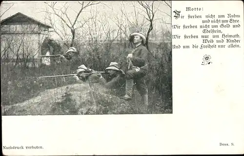 Ak Deutsche Soldaten im Schützengraben, Wir streben nicht um Ruhm...