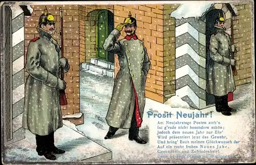 Ak Glückwunsch Neujahr, Deutsche Soldaten halten Wache, Kaiser Wilhelm II.