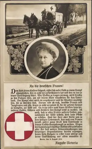 Ak Kaiserin Auguste Viktoria, Deutsches Rotes Kreuz, Lorbeer, Kutsche