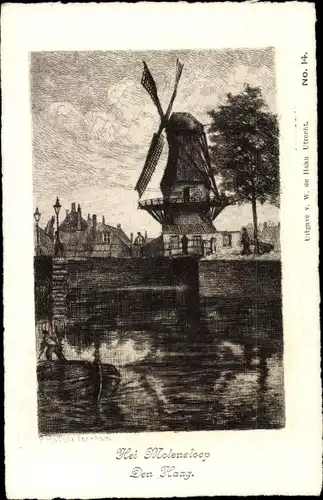 Ak Den Haag Südholland Niederlande, Het Molensloep, Windmühle am Wasser