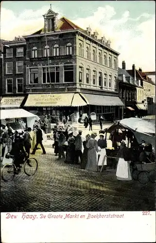 Ak Den Haag Südholland Niederlande, de Groote Markt en Boekhorststaat, Marktplatz