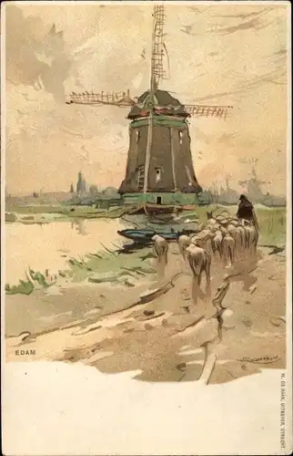 Künstler Litho Cassiers, H., Edam Volendam Nordholland Niederlande, Windmühle