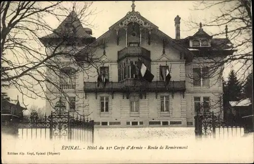Ak Épinal Lothringen Vosges, Hotel du 21e Corps d 'Armée, Route de Remiremont