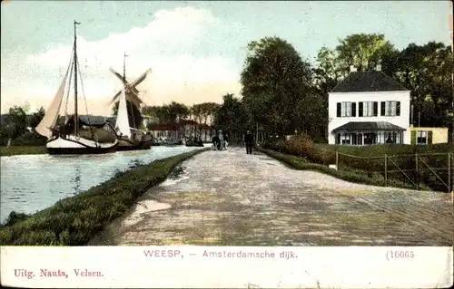 Ak Weesp Nordholland, AMsterdamsche dijk, Windmühle, Segelboot