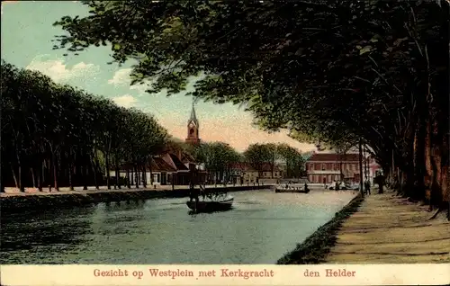 Ak Den Helder Nordholland Niederlande, Westplein met Kerkgracht