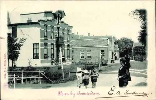 Ak Sloten Amsterdam Nordholland Niederlande, Straßenpartie mit Kindern