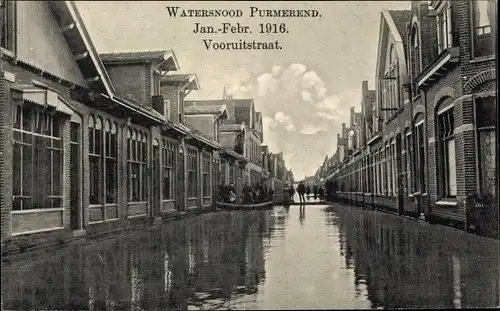 Ak Purmerend Nordholland Niederlande, Watersnood 1916, Vooruitstraat, Hochwasser