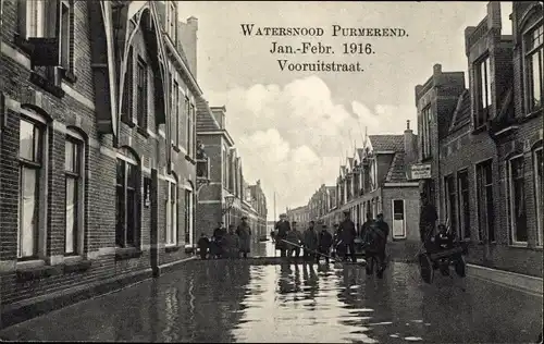 Ak Purmerend Nordholland Niederlande, Watersnood 1916, Vooruitstraat, Hochwasser