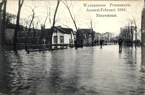 Ak Purmerend Nordholland Niederlande, Watersnood 1916, Nieuwstraat, Hochwasser
