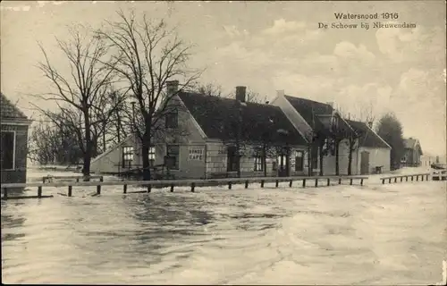 Ak Nieuwendam Amsterdam Nordholland, De Schouw, Watersnood 1916, Hochwasser