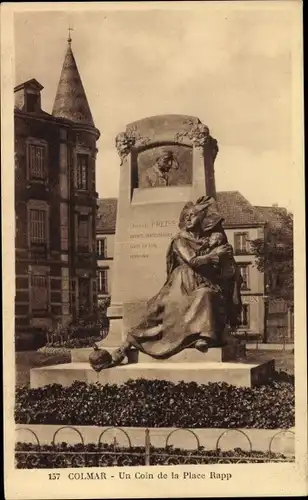 Ak Colmar Kolmar Elsass Haut Rhin, Un Coin de la Place Rapp, Denkmal