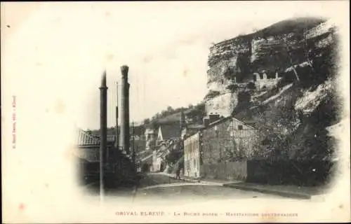 Ak Orival Elbeuf Seine Maritime, La Roche noire, Habitations Souterraines