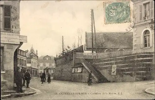 Ak Octeville-sur-Mer Seine Maritime, Carrefour de la Mairie