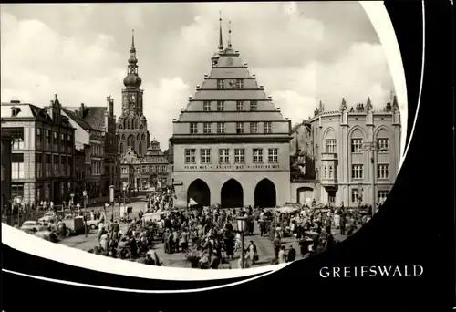 Ak Hansestadt Greifswald, Rathaus und St. Nikolaikirche, Platz