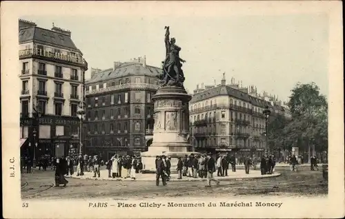 Ak Paris XVII., Place Clichy, Monument du Marechal Moncey, Belle Jardiniere