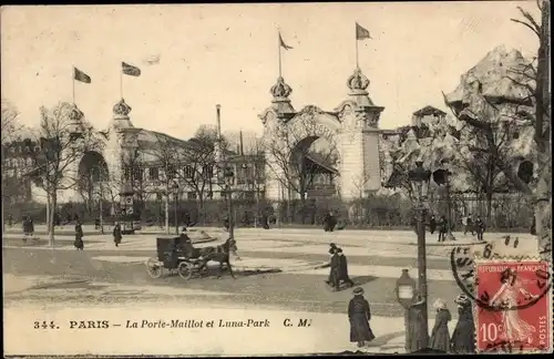 Ak Paris XVII., La Porte Maillot et Luna Park, Kutsche