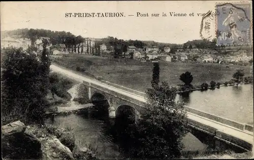 Ak Saint Priest Taurion Haute Vienne, Pont sur la Vienne, Brücke
