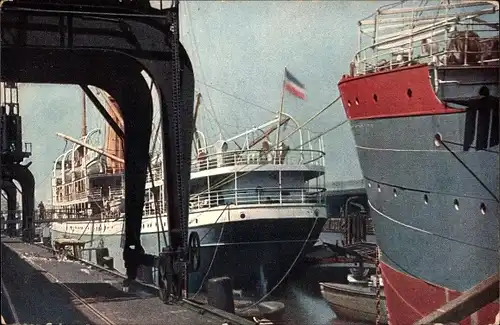 Ak Hamburg, Partie im Hafen, Dampfschiffe