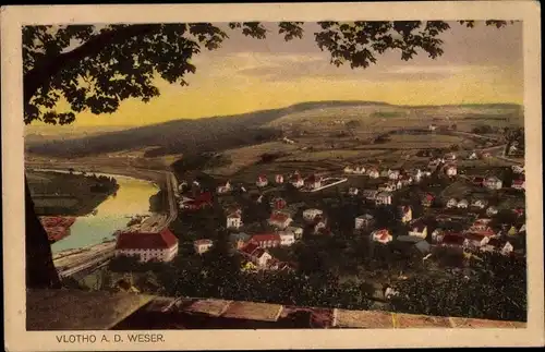Ak Vlotho an der Weser, Panorama, Dämmerung, Weserlied
