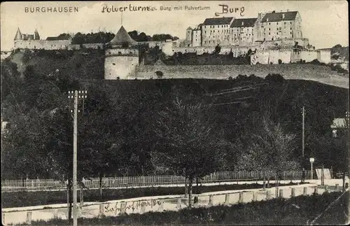 Ak Burghausen an der Salzach Bayern, Königliche Burg mit Pulverturm