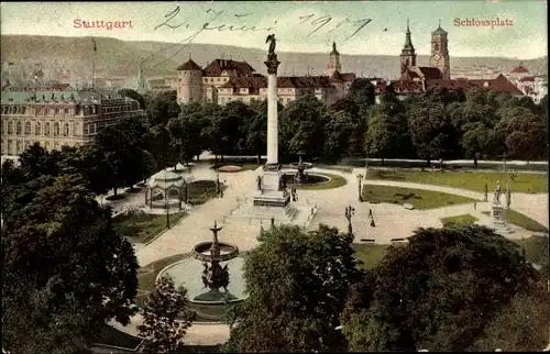 Ak Stuttgart in Württemberg, Schlossplatz, Vogelperspektive