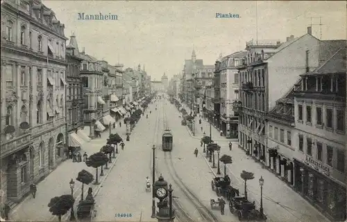 Ak Mannheim in Baden, Planken, Straßenpartie, Straßenbahn, Geschäfte