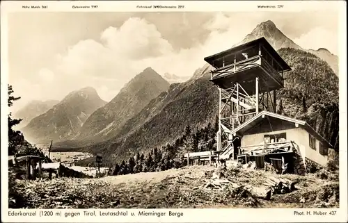 Ak Garmisch Partenkirchen in Oberbayern, Ederkanzel gegen Tirol, Leutaschtal u. Mieminger Berge
