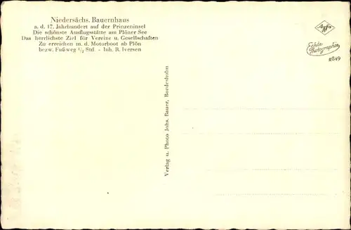 Ak Plön in Holstein, Prinzeninsel, Niedersächs. Bauernhaus, Innenansicht, Inh. R. Iversen