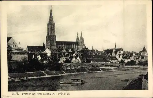 Ak Ulm an der Donau, Donaupartie mit Münster