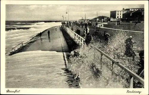 Ak Nordseebad Norderney Ostfriesland, Sturmflut