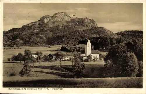 Ak Rossholzen Roßholzen Samerberg in Oberbayern, Teilansicht mit Heuberg