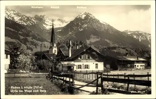 Ak Fischen im Allgäu Schwaben, Gasthof Bergfrieden, Nebelhorn, Rubihorn, Gaisfuß