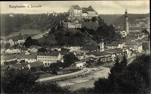 Ak Burghausen an der Salzach Bayern, Ort, Schloss, Totale