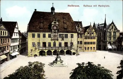 Ak Heilbronn am Neckar, Rathaus mit Marktplatz