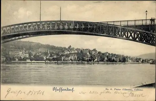 Ak Pfaffendorf Koblenz am Rhein, Panoramablick durch einen Brückenbogen