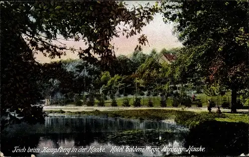 Ak Hamburg Harburg Haake, Teich beim Kampfberg, Hotel Goldene Wiege