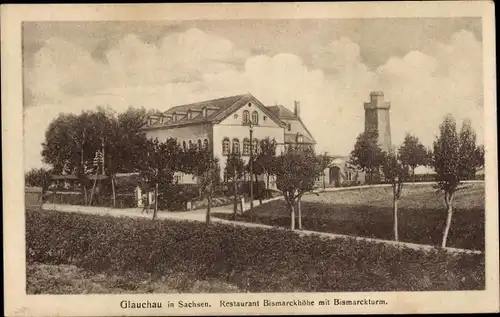 Ak Glauchau in Sachsen, Restaurant Bismarckhöhe mit Bismarckturm