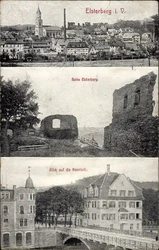 Ak Elsterberg im Vogtland, Stadtpanorama, Ruine, Neustadt