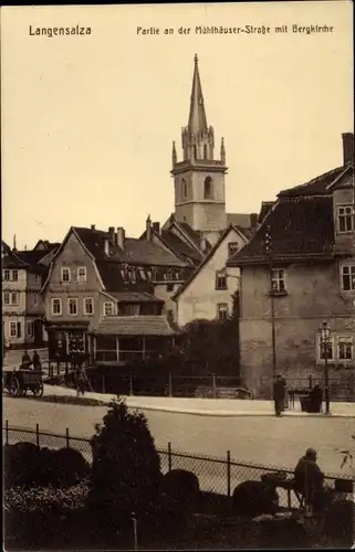 Ak Bad Langensalza in Thüringen, Partie a. d. Mühlhäuser Str. mit Bergkirche