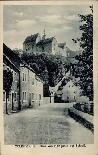 Ak Colditz in Sachsen, Blick von der Haingasse auf Schloss