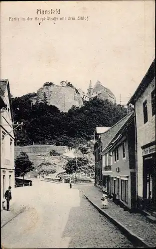 Ak Mansfeld im Harzvorland, Hauptstraße mit Schloss