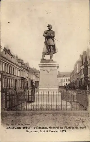 Ak Bapume Pas de Calais, monument de Faidherbe, General de l'Armee du Nord