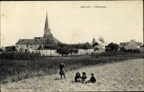 Ak Belloy en France Val d’Oise, Panorama, Kinder auf der Wiese