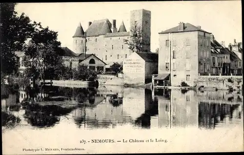 Ak Nemours Seine et Marne, Le Chateau et le Loing